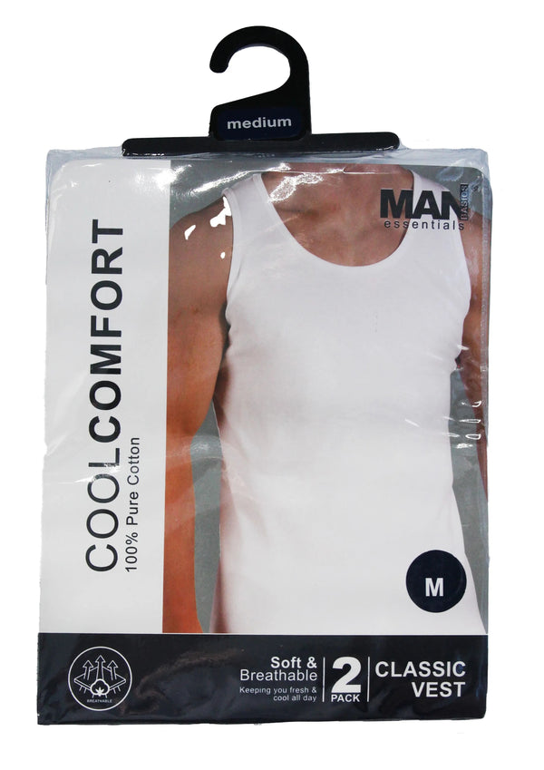 Man Basic Cool Comfort 100% BushedCotton Vests Twin Pack 3095 – Soft & Breathable Everyday Essential